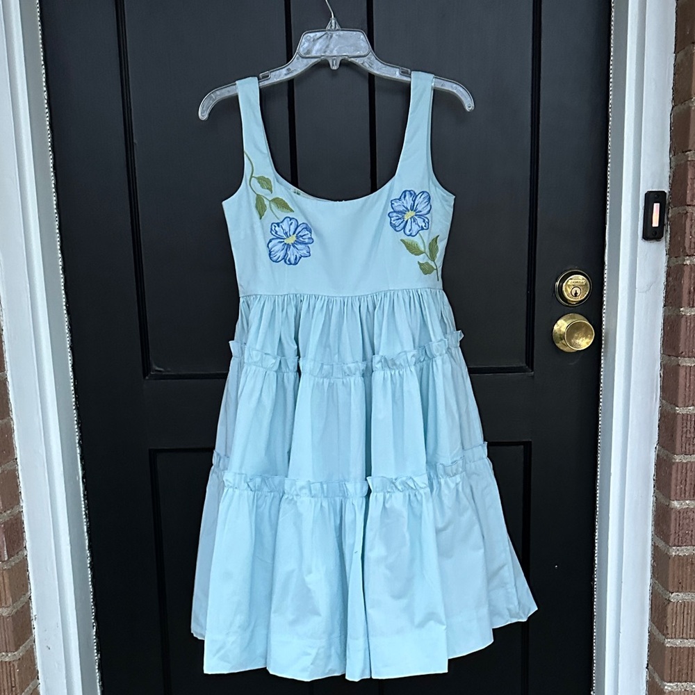 Fanm Mon Floral Embroidered Women Dress - Blue NWT XS